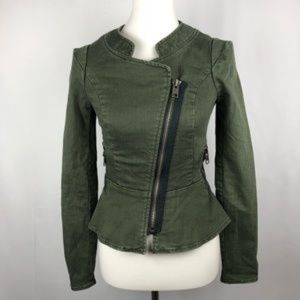 Free People Military Green Peplum Moto Jacket